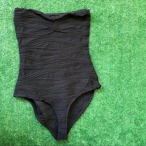 Black Textured Strapless Body Suit